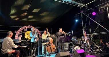 Musicians perform on stage during the Bozcaada Jazz Festival, Bozcaada, Türkiye, Sept. 6, 2025. (Photo by Funda Karayel)