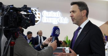 Energy and Natural Resources Minister Alparslan Bayraktar speaks to Anadolu Agency (AA) during the Gastech 2025 forum in Milan, Italy, Sept. 10, 2025. (AA Photo)