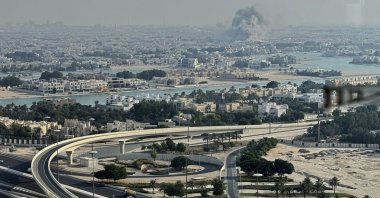 Smoke rises from an explosion caused by an Israeli strike, in Doha, Qatar, Sept. 9, 2025. (AP Photo)