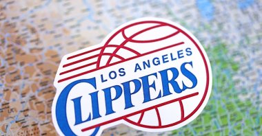  The Los Angeles Clippers basketball team badge lies on the USA map background banner, Kyiv, Ukraine, Feb. 23, 2025. (Shutterstock Photo)