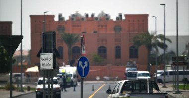 A picture taken from a distance shows the building housing members of Palestinian resistance group Hamas&#039;s political bureau, which was targeted the previous day by an Israeli strike in Qatar&#039;s capital Doha, Sept.10, 2025. (AFP Photo)