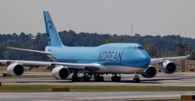 A Korean Air Lines Boeing 747-800 charter flight taxis for departure to Seoul, South Korea, with previously detained Korean workers from Hartsfield-Jackson Atlanta International Airport, Atlanta, Georgia, U.S., Sept. 11, 2025. (EPA Photo)