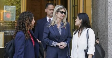 Nadine Menendez, wife of former U.S. Sen. Bob Menendez (C), accompanied by her lawyer Sarah Krissoff (L), leaves a Manhattan federal court in New York, Sept. 11, 2025. (AP Photo)