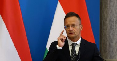 Hungarian Foreign Minister Peter Szijjarto speaks during a joint a news conference with Israeli Foreign Minister Gideon Saar (not pictured) in Budapest, Hungary, Sept. 8, 2025. (Reuters Photo)