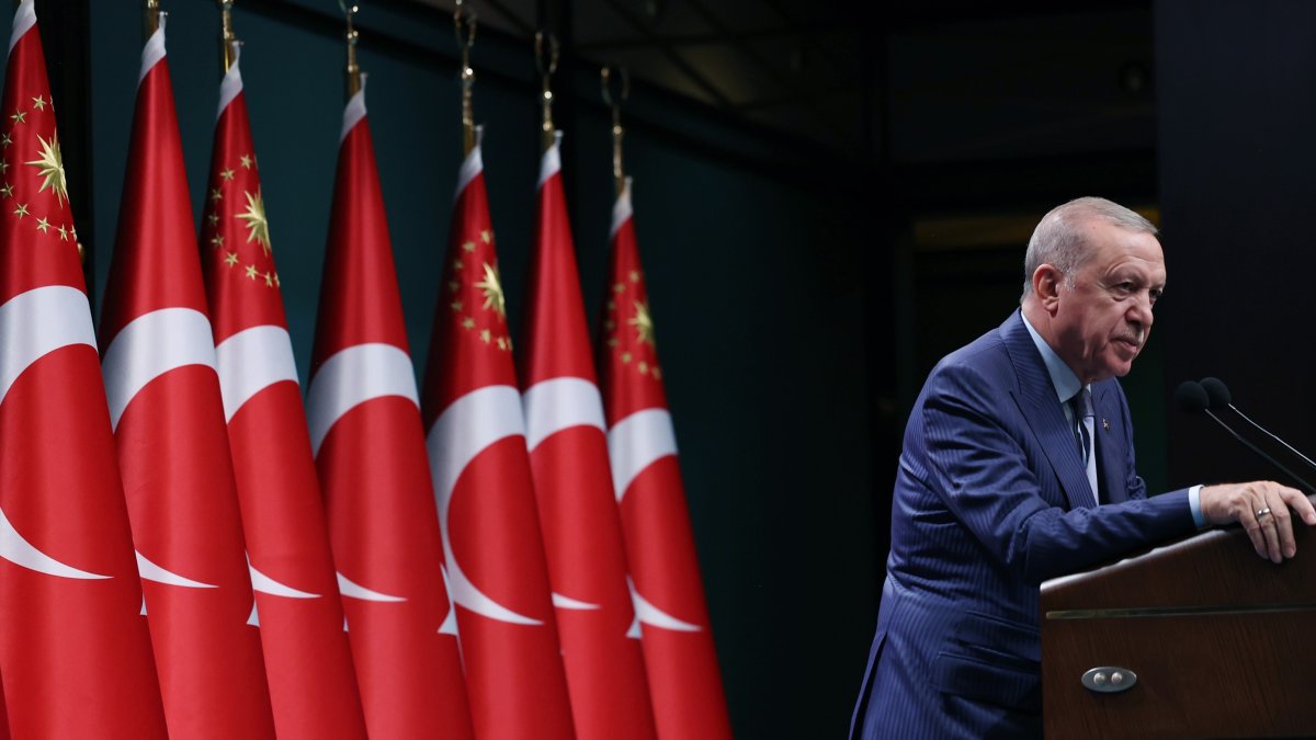President Recep Tayyip Erdoğan speaks to reporters after a Cabinet meeting, the capital Ankara, Türkiye, Sept. 8, 2025. (IHA Photo)