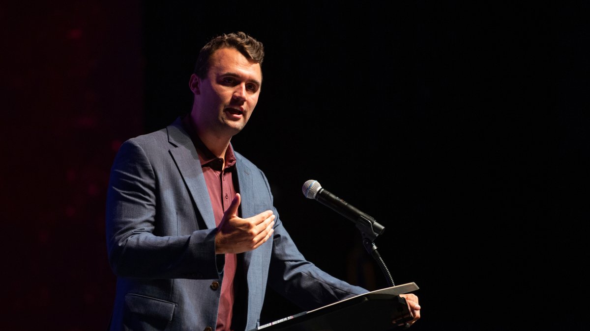Charlie Kirk speaks at Texas A&amp;M University as part of Turning Point USA&#039;s American Comeback Tour, College Station, U.S., April 22, 2025. (AP Photo)