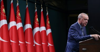 President Recep Tayyip Erdoğan speaks to reporters after a Cabinet meeting, the capital Ankara, Türkiye, Sept. 8, 2025. (IHA Photo)