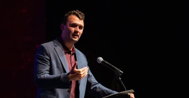 Charlie Kirk speaks at Texas A&amp;M University as part of Turning Point USA&#039;s American Comeback Tour, College Station, U.S., April 22, 2025. (AP Photo)