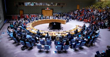 Qatar&#039;s Prime Minister and Minister for Foreign Affairs Sheikh Mohammed bin Abdulrahman bin Jassim Al Thani addresses delegates during an emergency meeting of the United Nations Security Council, New York City, U.S., Sept. 11, 2025. (Reuters Photo)