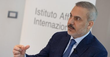 Turkish Foreign Minister Hakan Fidan talks to reporters at a conference hosted by the Rome-based Institute of International Affairs (IAI) in Rome, Italy, Sept. 12, 2025. (AA Photo)