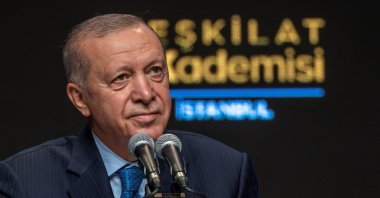 President Tayyip Erdoğan addresses a meeting of his ruling Justice and Development Party’s (AK Party) in Istanbul, Türkiye, Sept. 13, 2025. (Reuters Photo)