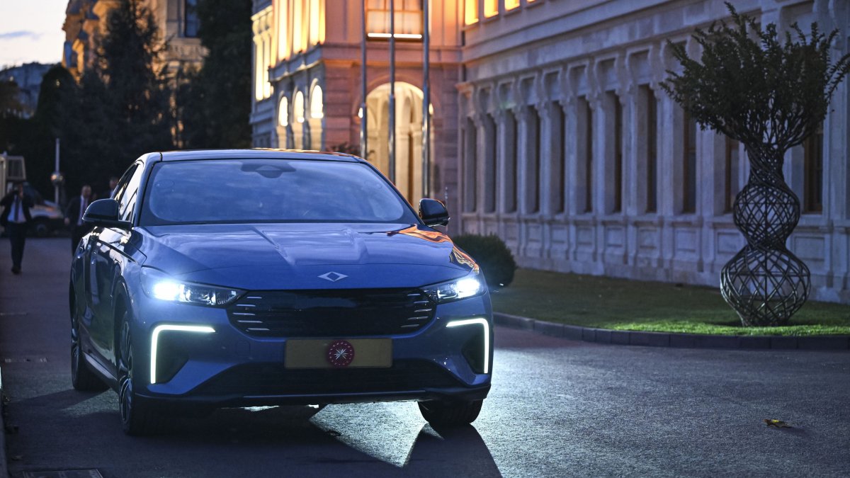 President Recep Tayyip Erdoğan was presented with TOGG&#039;s new model, the T10F, which has the presidential emblem on its license plate, Dolmabahçe, Istanbul, Türkiye, Sept. 12, 2025. (AA Photo)