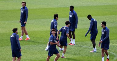 Paris Saint-Germain players attend a training session in Poissy, west of Paris, Sept. 13, 2025. (AFP Photo)