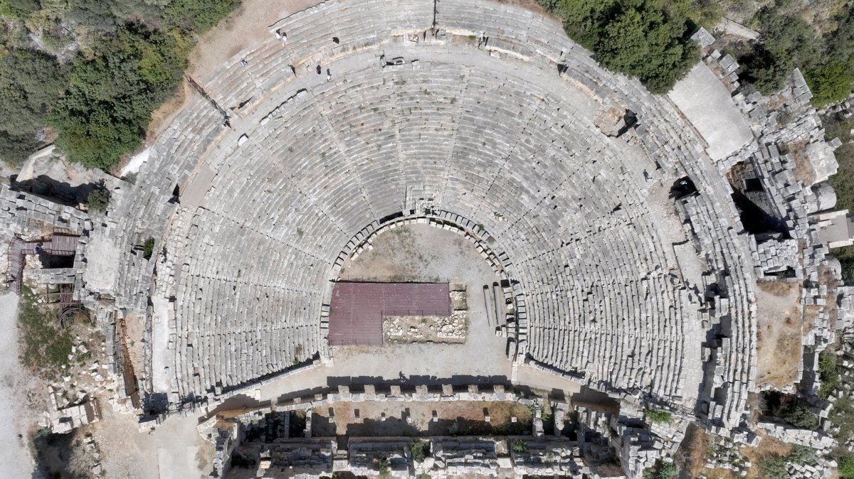 An aerial view of the ancient theater in Myra, Antalya, southern Türkiye, Sept. 9, 2025. (AA Photo)