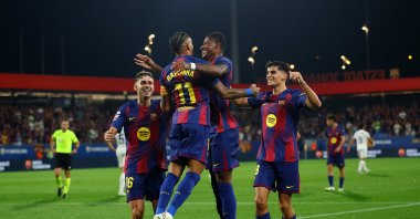Barcelona&#039;s Raphinha celebrates after scoring during the La Liga match against Valencia at Johan Cruyff Stadium, Barcelona, Spain, Sept. 14, 2025. (Reuters Photo)