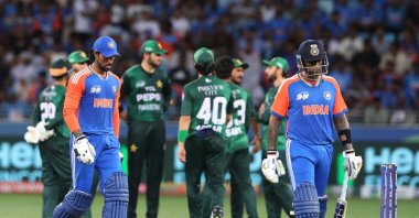 India&#039;s Tilak Varma looks dejected as he walks back to the pavilion after his wicket is taken by Pakistan&#039;s Saim Ayub during the Asia Cup Group A match at Dubai International Cricket Stadium, Dubai, UAE, Sept. 14, 2025. (Reuters Photo)