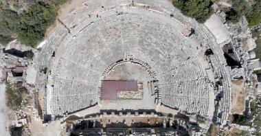 An aerial view of the ancient theater in Myra, Antalya, southern Türkiye, Sept. 9, 2025. (AA Photo)