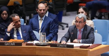 Türkiye&#039;s U.N. envoy, Ahmet Yıldız, attends a UNSC session in New York, Sept. 11, 2025. (AA Photo)