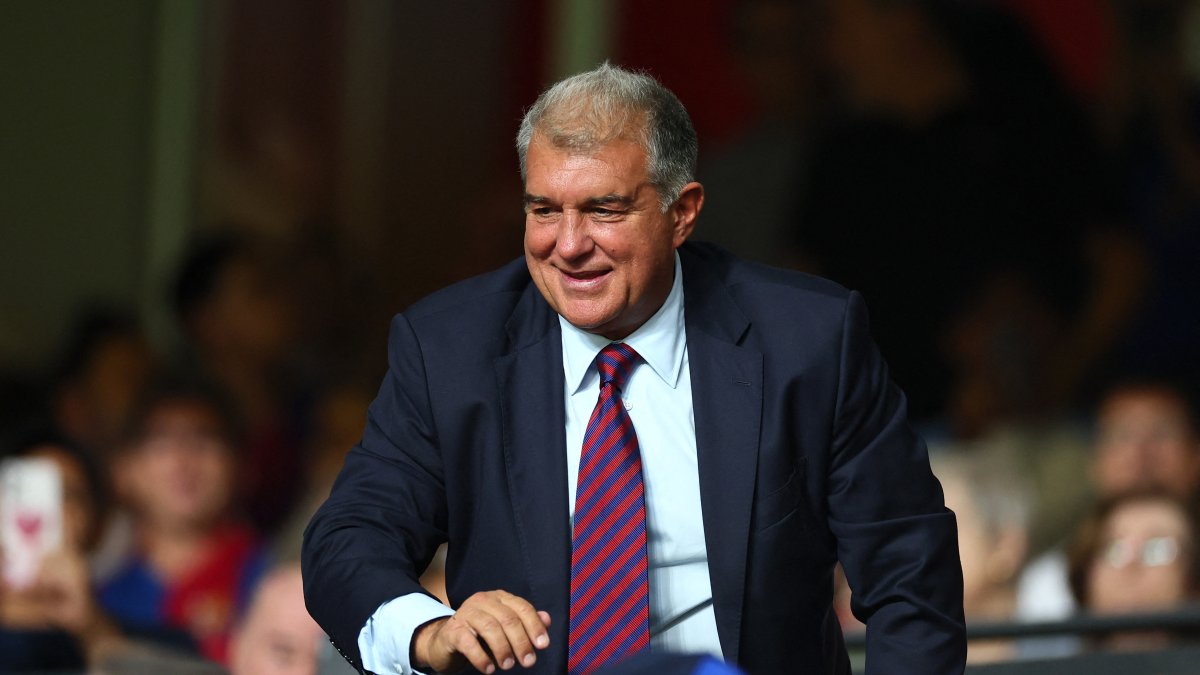 Barcelona president Joan Laporta reacts during the LaLiga match against Rayo Vallecano at Campo de Futbol de Vallecas, Madrid, Spain, Aug. 31, 2025. (Reuters Photo)