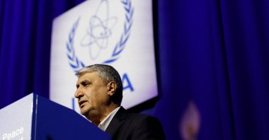 Mohammad Eslami, head of the Atomic Energy Organization of Iran (AEOI), speaks at the opening of the International Atomic Energy Agency (IAEA) General Conference at the agency&#039;s headquarters, Vienna, Austria, Sept. 15, 2025. (Reuters Photo)