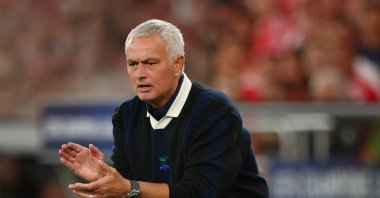 Jose Mourinho reacts during the UEFA Champions League playoff second leg match between Benfica and Fenerbahçe at Estadio da Luz, Lisbon, Portugal, Aug. 27, 2025. (Reuters Photo)