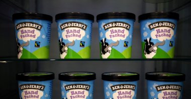 Ice creams of Ben &amp;amp; Jerry&#039;s, a Unilever brand, are seen at their shop in London, Britain, Oct. 5, 2020. (Reuters Photo)
