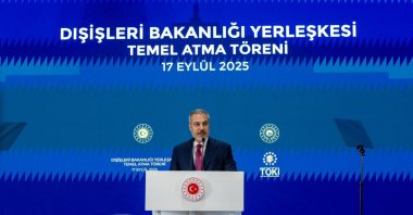 Foreign Minister Hakan Fidan speaks at the groundbreaking ceremony of the new Foreign Ministry complex in Ankara, Sept. 17, 2025. (AA Photo)