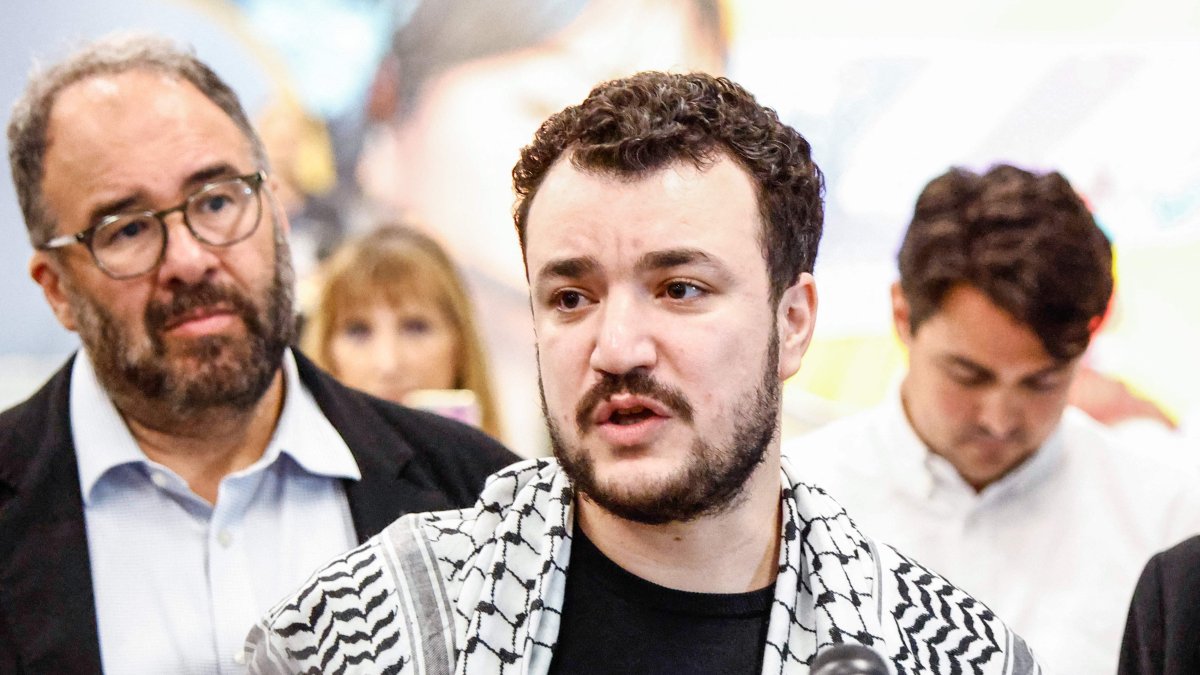 Former Columbia University student Mahmoud Khalil speaks to the press in Newark, New Jersey, U.S., June 21, 2025. (AFP Photo)