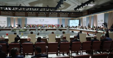 A handout photo made available by the Turkish Presidential Press Office shows leaders attending the opening of the emergency Arab-Islamic summit to discuss the Israeli attack on Qatar, Doha, Qatar, Sept. 15, 2025. (EPA Photo)
