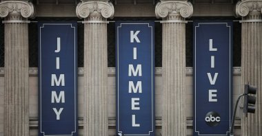 Signs read &quot;Jimmy Kimmel Live&quot; at the El Capitan Entertainment Center, where &quot;Jimmy Kimmel Live!&quot; is recorded for broadcast, on Hollywood Boulevard in Los Angeles, California, U.S., Sept. 17, 2025. (Reuters Photo)