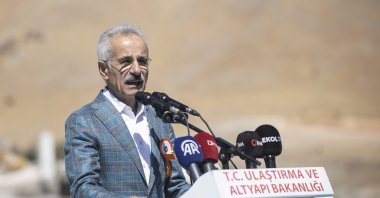 Transport and Infrastructure Minister Abdulkadir Uraloğlu delivers a speech in Tunceli, eastern Türkiye, Sept. 13, 2025. (AA Photo)
