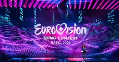 The logo of the Eurovision Song Contest 2025 is displayed on a screen at the end of the dress rehearsal for the second semi-final of the Eurovision Song Contest 2025 at the St. Jakobshalle arena in Basel, May 14, 2025. (AFP File Photo)