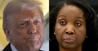 U.S. President Donald Trump is seen aboard Air Force One on Sept. 16, 2025, and Lisa Cook, member of the Board of Governors of the U.S. Federal Reserve, in Washington, D.C., on June 25, 2025, in this combination of pictures created on Sept. 18, 2025. (AFP Photo)