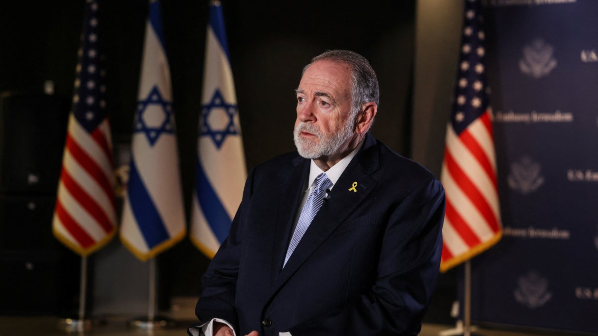U.S. Ambassador to Israel Mike Huckabee looks on during an interview with Reuters in Jerusalem, Sept. 10, 2025. (Reuters File Photo)