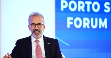  Portuguese Minister of State and Foreign Affairs, Paulo Rangel, delivers a speech during the Porto Social Forum at Pavilhao Rosa Mota in Porto, Portugal, Sept. 19, 2025. (EPA Photo)