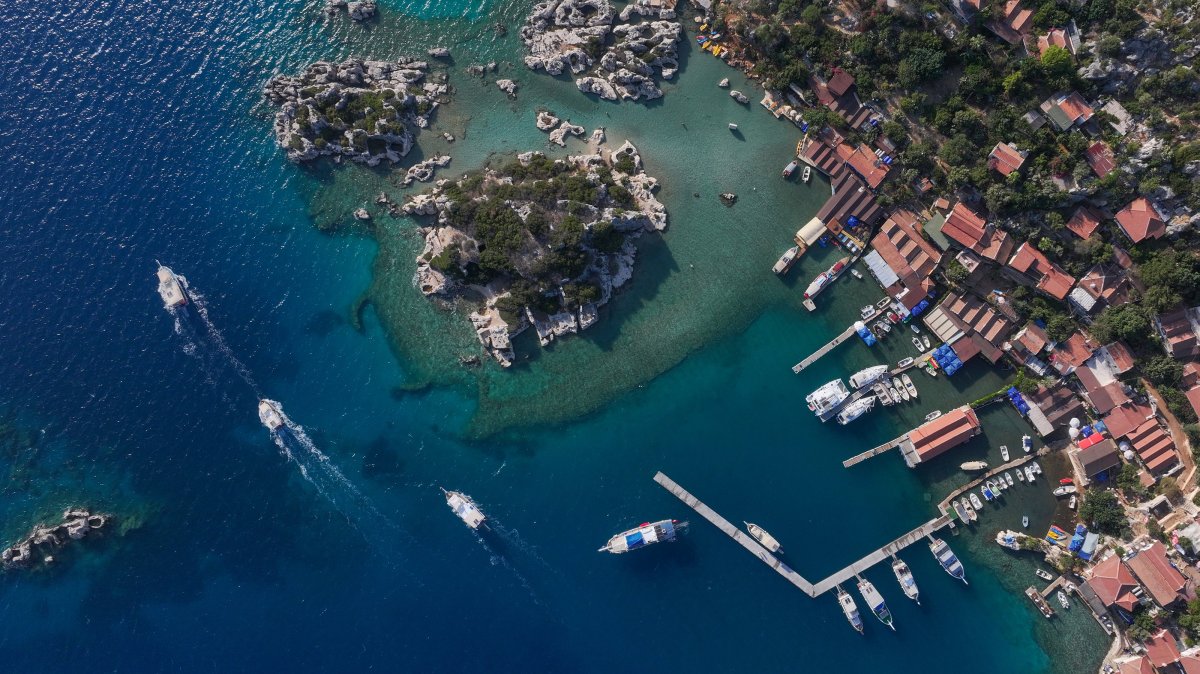 An aerial view of Kekova in Antalya, southern Türkiye, Sept. 20, 2025. (AA Photo)