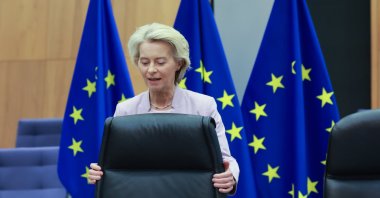 European Commission President Ursula von der Leyen at the start of the weekly college meeting of the European Commission in Brussels, Belgium, Sept. 17, 2025. (EPA Photo)
