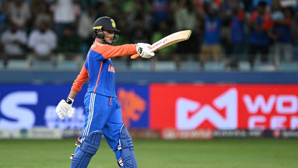 India&#039;s Abhishek Sharma celebrates after scoring a half-century (50 runs) during the Asia Cup 2025 Super Four Twenty20 international cricket match between India and Pakistan at the Dubai International Stadium, Dubai, UAE, Sept. 21, 2025. (AFP Photo)