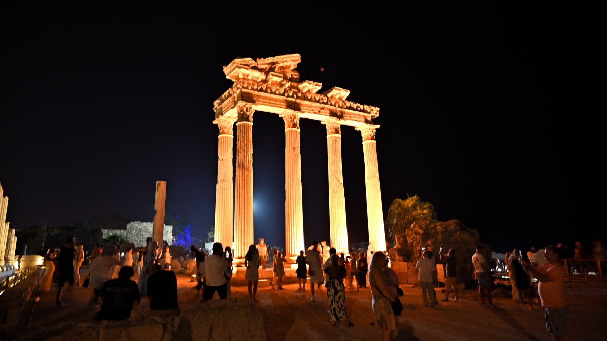 Tourists visit the Side Ancient City in the Manavgat district of Antalya, southern Türkiye, Sept. 7, 2025. (AA Photo)