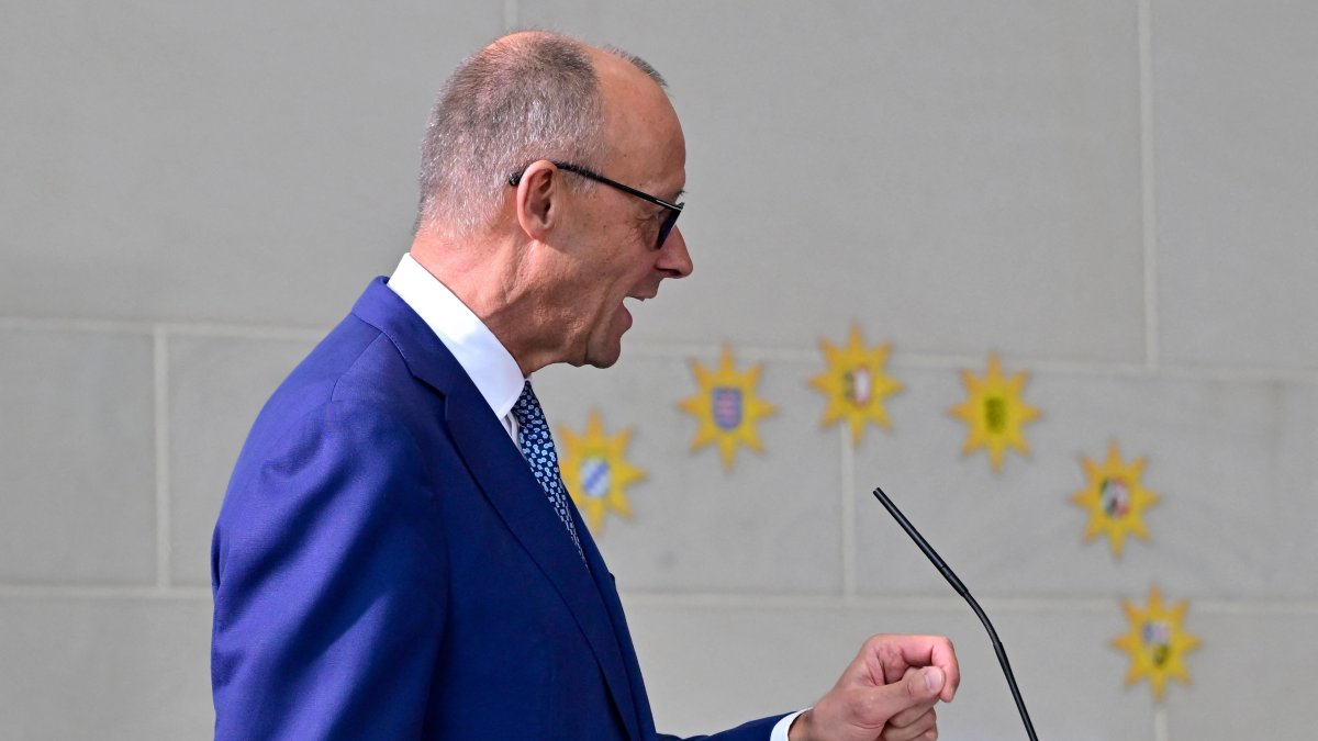 German Chancellor Friedrich Merz speaks at an event in Berlin, Germany, September 22, 2025. (AFP Photo)