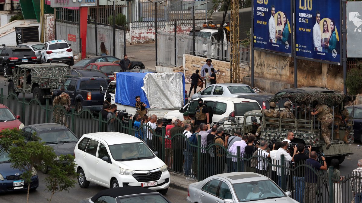 Lebanese army soldiers escort a truck carrying weapons handed over by Palestinian factions from the Burj Barajneh Palestinian refugee camp in southern Beirut, Lebanon, Aug. 29, 2025. (EPA Photo)