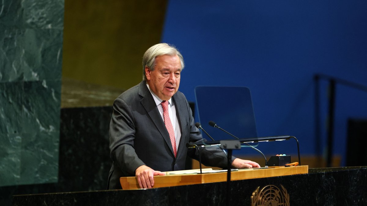 U.N. Secretary-General Antonio Guterres speaks during a United Nations Summit on Palestinians at U.N. headquarters during the United Nations General Assembly (UNGA) in New York, Sept. 22, 2025. (AFP Photo)