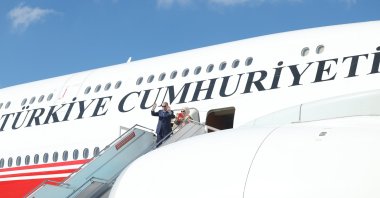 President Recep Tayyip Erdoğan and first lady Emine Erdoğan are seen departing for the U.S., Türkiye, Sept. 21, 2025 (AA Photo)