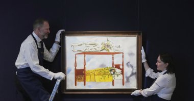 A painting by Frida Kahlo called &quot;El sueño (La cama)&quot; is displayed at Sotheby&#039;s auction rooms, part of a collection of surrealist masterpieces unveiled in London ahead of their sale in New York, U.S., Sept. 19, 2025. (AP Photo)
