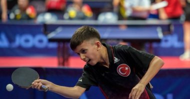 Turkish table tennis youngster Görkem Öçal in action. (Courtesy of Turkish Table Tennis Federation)