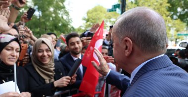 President Recep Tayyip Erdoğan is seen greeting people, New York, U.S., Sept. 21, 2025 (AA Photo)