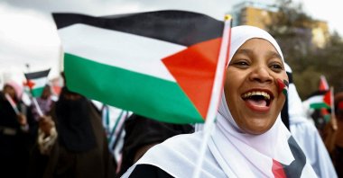 A woman participates in a "Free Palestine" protest in support of Palestinians, in Nairobi, Kenya, September 21, 2025. REUTERS/Thomas Mukoya