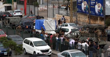 Lebanese army soldiers escort a truck carrying weapons handed over by Palestinian factions from the Burj Barajneh Palestinian refugee camp in southern Beirut, Lebanon, Aug. 29, 2025. (EPA Photo)