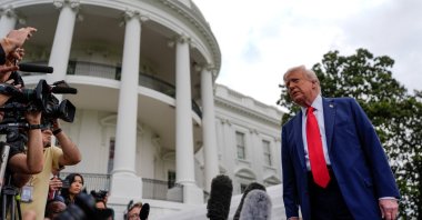 U.S. President Donald Trump speaks to the media before boarding Marine One to depart for Glendale, Arizona, to attend a memorial service for slain conservative commentator Charlie Kirk, at the South Lawn of the White House in Washington, D.C., Sept. 21, 2025. (Reuters Photo)