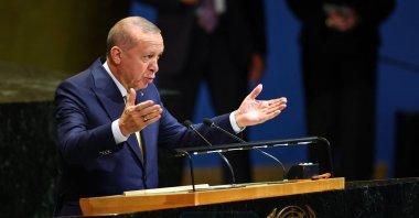 President Recep Tayyip Erdoğan speaks during a United Nations Summit on Palestinians at U.N. headquarters during the United Nations General Assembly (UNGA) in New York, Sept. 22, 2025. (AFP Photo)